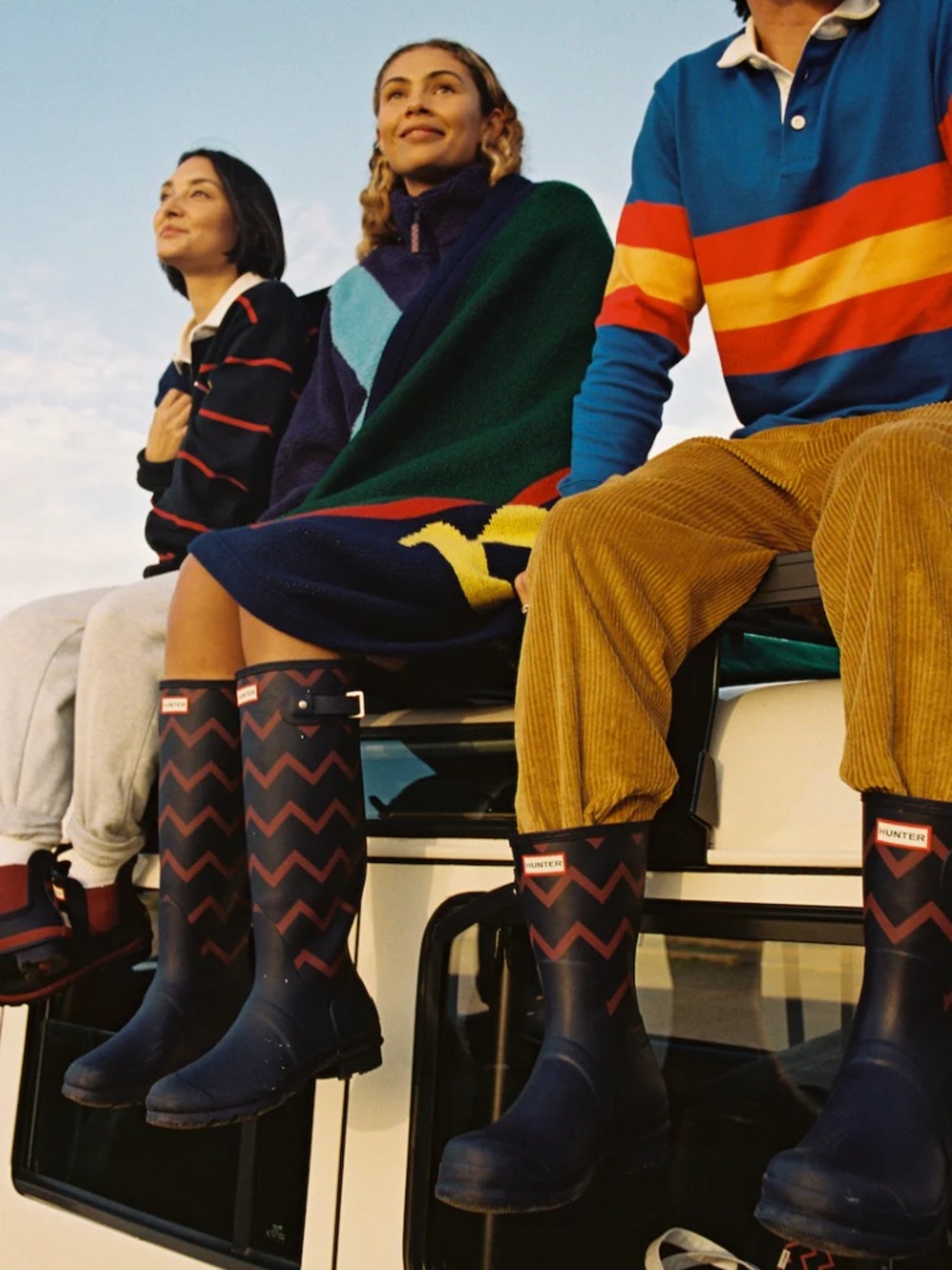 NIB Rowing Blazers x Hunter Zigzag Stripe Tall Rain Boots Blue Red 8